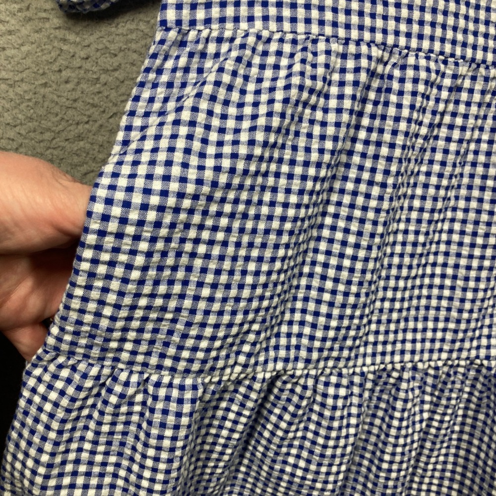 Old Navy Midi Dress Womens Large Blue Gingham Puff Sleeve Tiered Dorothy Cottage - Picture 7 of 11